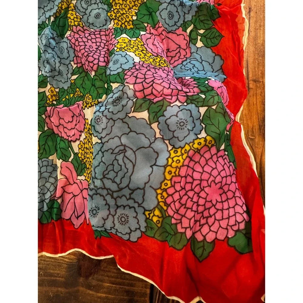Vintage Another Hit Japan Floral Square Scarf Red Boho Cottagecore 29x30 Wildrag